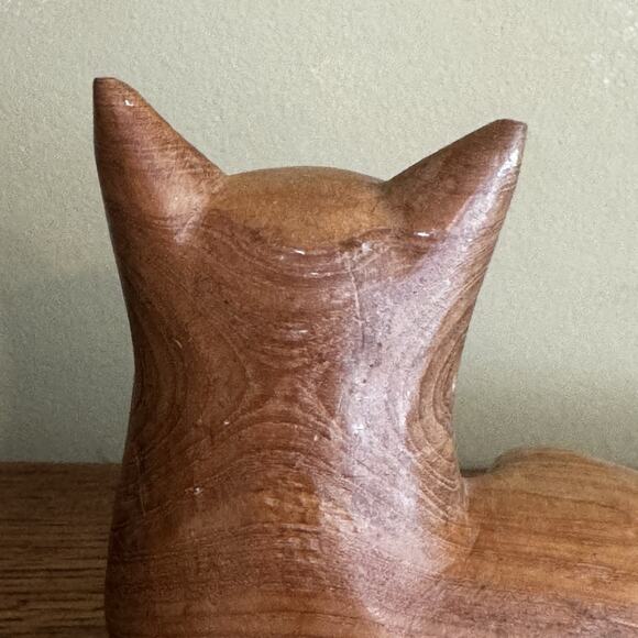 Vintage Hand Carved Wood MCM Cat Statue Figurine Boho Rustic Mid Century Modern - Picture 13 of 16